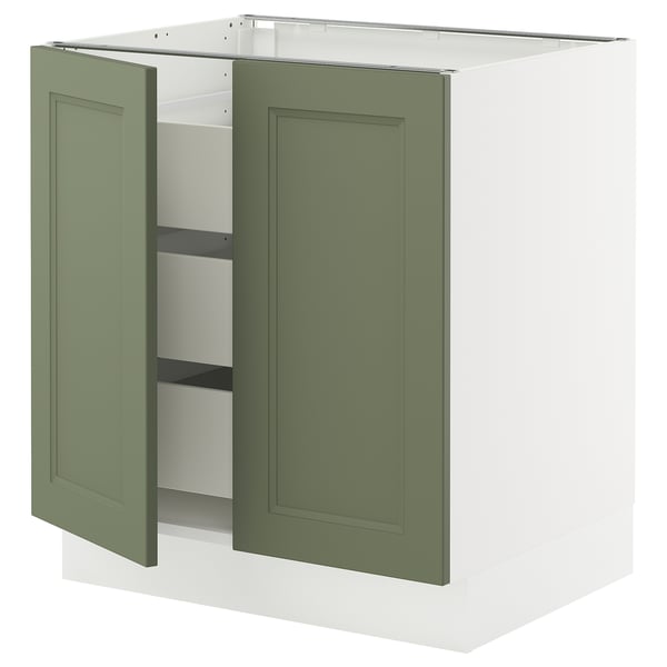 SEKTION / MAXIMERA Base cabinet w 2 doors/3 drawers, white/Axstad gray-green, 30x24x30 "