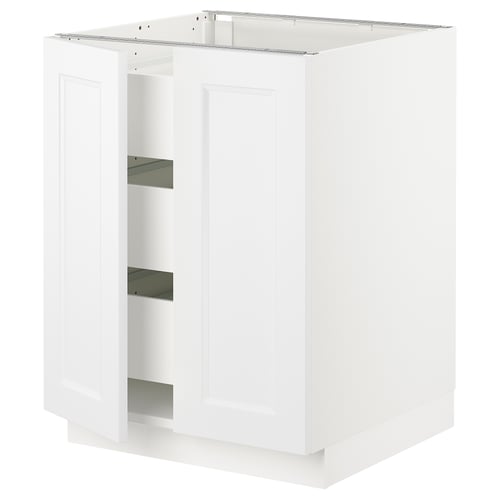 White SEKTION kitchen cabinet, modern design with panels, sturdy frame, full-extension drawers.