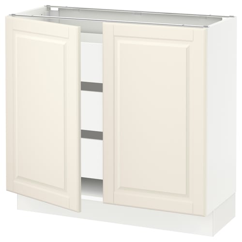 SEKTION off-white cabinet, classic design, bevelled edges, all-wood doors, boxy shape, cream finish.