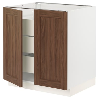 SEKTION / MAXIMERA Base cabinet w 2 doors/3 drawers, white Enköping/brown walnut effect, 30x24x30 "