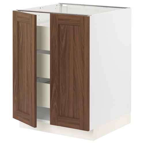 SEKTION kitchen cabinet in white with walnut doors, rectangular shape, modern design.