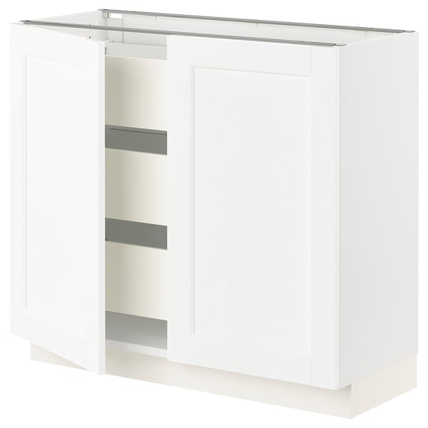 SEKTION / MAXIMERA Base cabinet w 2 doors/3 drawers, white Enköping/white wood effect, 36x15x30 "