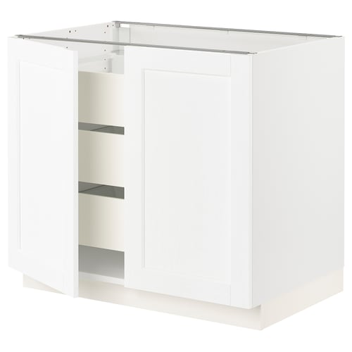 White SEKTION kitchen cabinet with three shelves and modern design.