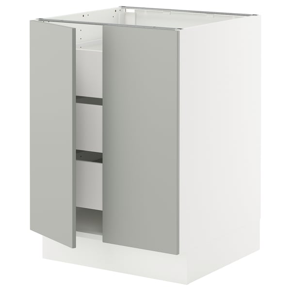 SEKTION / MAXIMERA Base cabinet w 2 doors/3 drawers, white/Havstorp light gray, 24x24x30 "