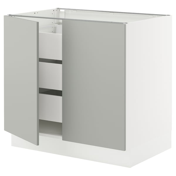 SEKTION / MAXIMERA Base cabinet w 2 doors/3 drawers, white/Havstorp light gray, 36x24x30 "