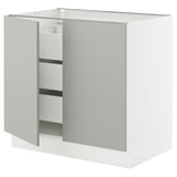 SEKTION / MAXIMERA Base cabinet w 2 doors/3 drawers, white/Havstorp light gray, 36x24x30 "