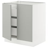 SEKTION / MAXIMERA Base cabinet w 2 doors/3 drawers, white/Havstorp light gray, 30x24x30 "