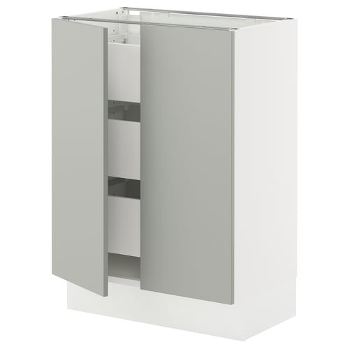 SEKTION light grey kitchen cabinet with swing door, smooth steel handles, modern minimalist design.