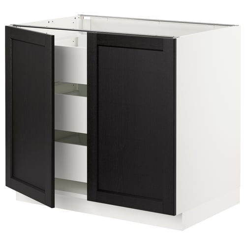 SEKTION white kitchen cabinet, black stained doors, bevelled edges.