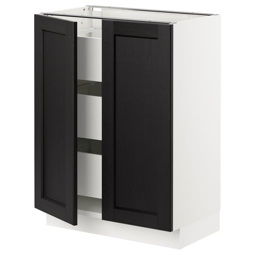 Ikea SEKTION dark gray cabinet with shelves, wooden doors, modern design.