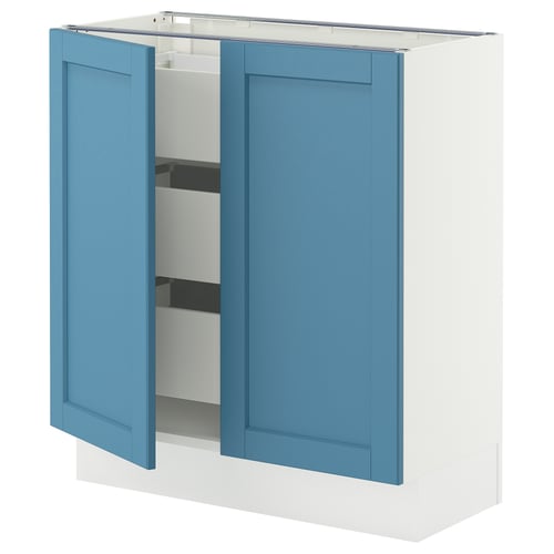 SEKTION / MAXIMERA Base cabinet w 2 doors/3 drawers, white/Lerhyttan blue, 30x15x30 "