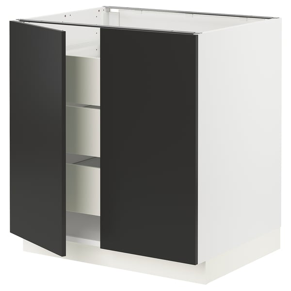 SEKTION / MAXIMERA Base cabinet w 2 doors/3 drawers, white/Nickebo matt anthracite, 30x24x30 "