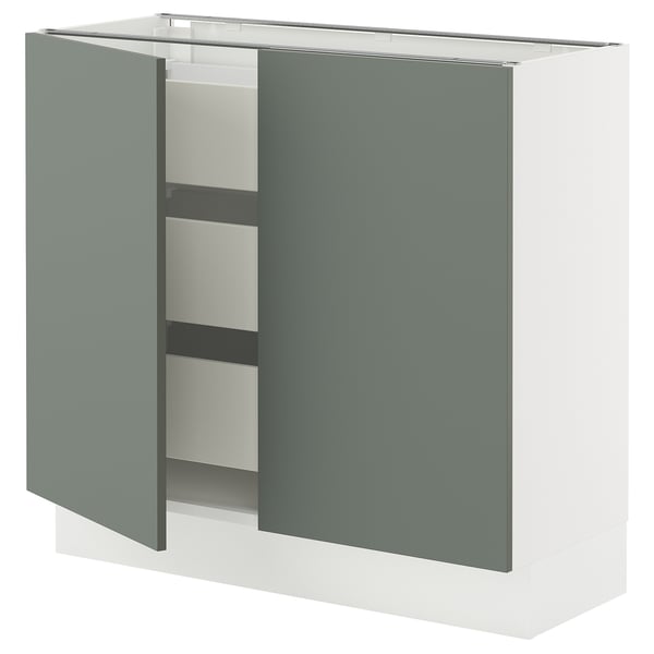 SEKTION / MAXIMERA Base cabinet w 2 doors/3 drawers, white/Nickebo matt grey-green, 36x15x30 "