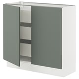SEKTION / MAXIMERA Base cabinet w 2 doors/3 drawers, white/Nickebo matt grey-green, 36x15x30 "