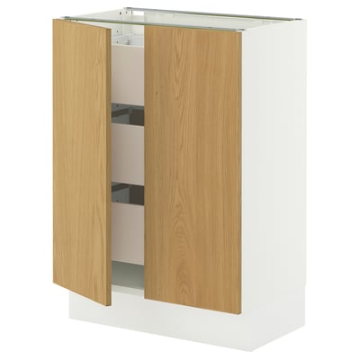 SEKTION / MAXIMERA Base cabinet w 2 doors/3 drawers, white/Sinarp oak veneer, 24x15x30 "