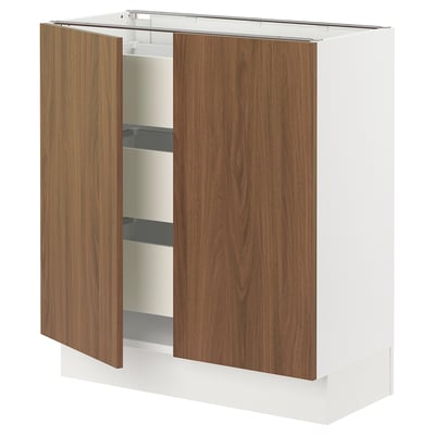 SEKTION / MAXIMERA Base cabinet w 2 doors/3 drawers, white/Tistorp brown walnut effect, 30x15x30 "