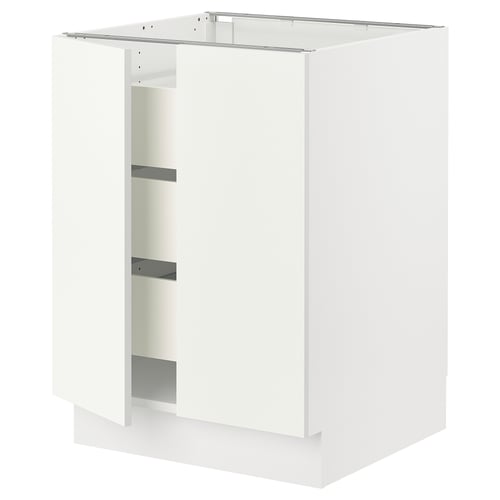 White SEKTION kitchen cabinet, modern design, three shelves, metal rail hinges.