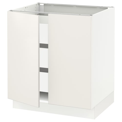 White ikea SEKTION kitchen cabinet with gray hinges, rectangular with open pattern door.