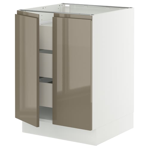White cabinet with high gloss dark grey-brown doors, metallic handles.