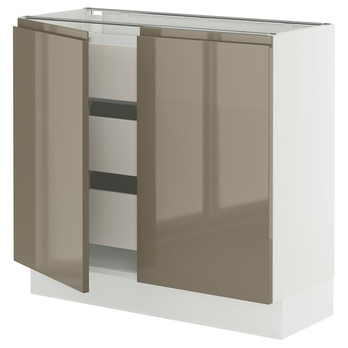 Modern kitchen cabinet, SEKTION, high-gloss dark grey-brown with sleek handles, rectangular shape, sturdy design.