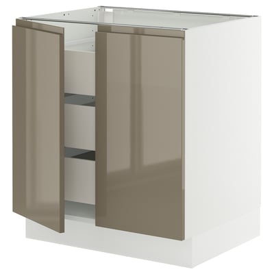 SEKTION / MAXIMERA Base cabinet w 2 doors/3 drawers, white/Voxtorp high-gloss dark grey-brown, 30x24x30 "