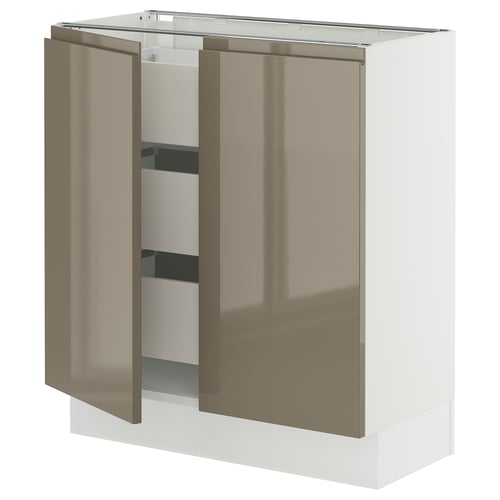 Modern kitchen cabinet, SEKTION series. White with metallic bronze doors, sleek handle-less design, sturdy frame, soft-closing hinges.