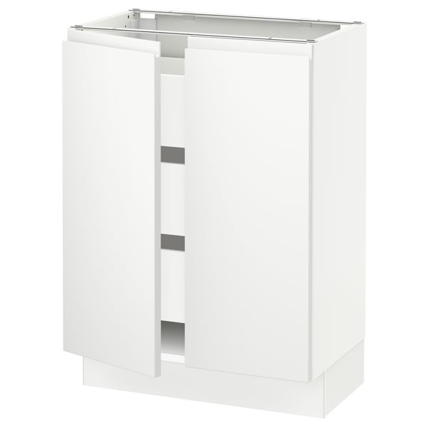 SEKTION / MAXIMERA Base cabinet w 2 doors/3 drawers, white/Voxtorp matt white, 24x15x30 "