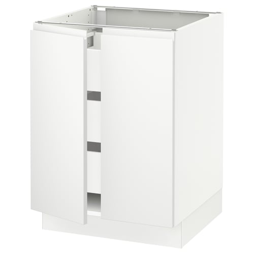 A white SEKTION kitchen cabinet with modern, minimalist design. It has integrated handles and a sturdy frame construction.