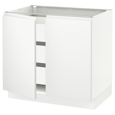SEKTION / MAXIMERA Base cabinet w 2 doors/3 drawers, white/Voxtorp matt white, 36x24x30 "