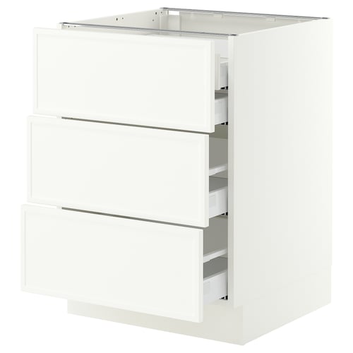 SEKTION / MAXIMERA Base cabinet w 3 fronts/4 drawers, white/Aspudden matt white, 24x24x30 "