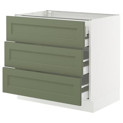 SEKTION / MAXIMERA Base cabinet w 3 fronts/4 drawers, white/Axstad gray-green, 36x24x30 "