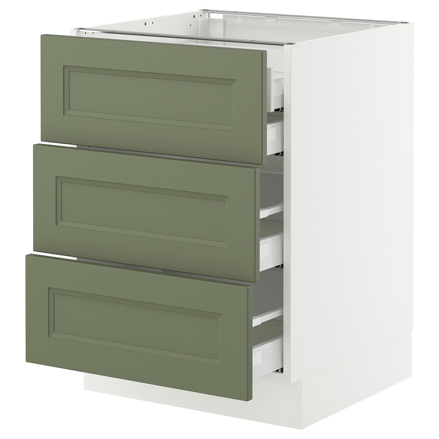 SEKTION / MAXIMERA, Base cabinet w 3 fronts/4 drawers, white/Axstad gray-green