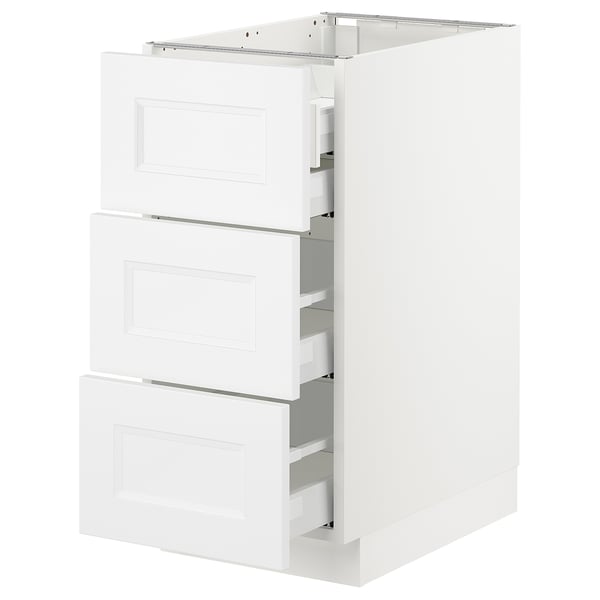 SEKTION white kitchen cabinet with modern pull-out drawers.