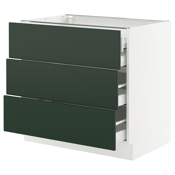 SEKTION / MAXIMERA Base cabinet w 3 fronts/4 drawers, white/Havstorp deep green, 36x24x30 "