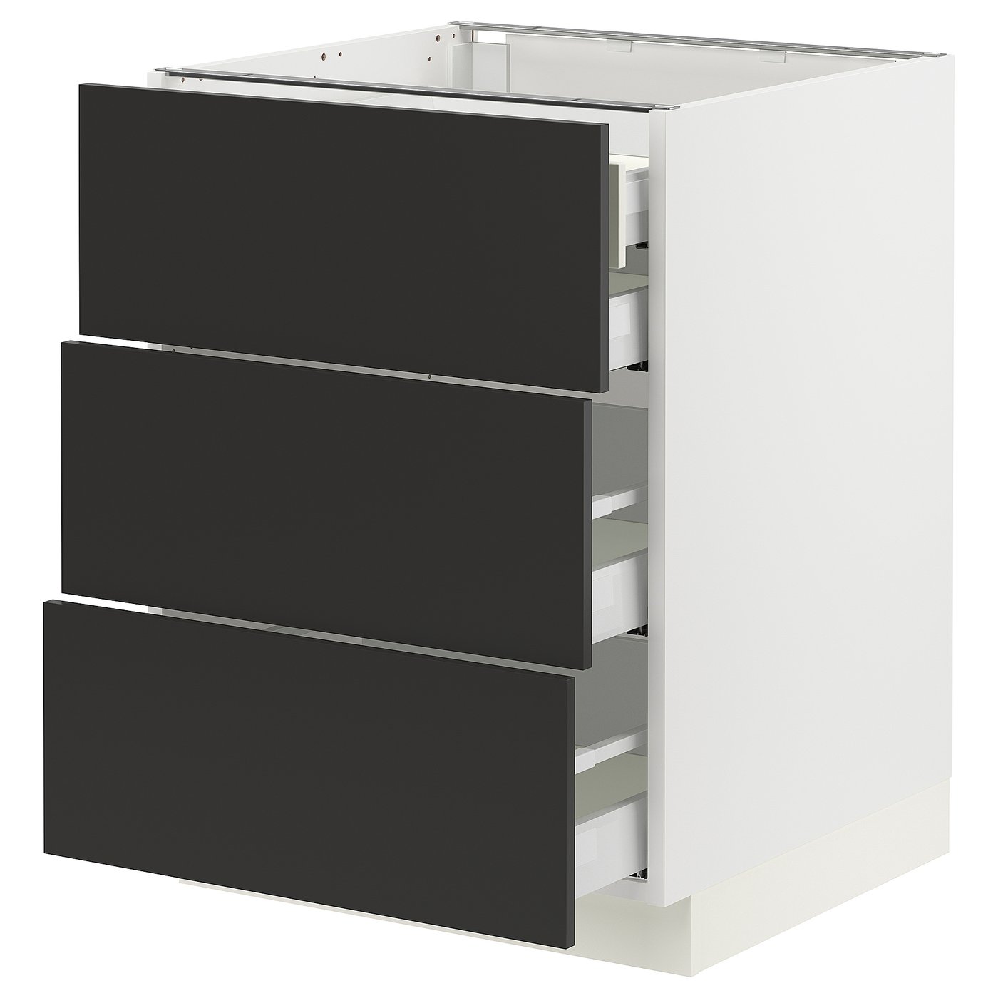 SEKTION / MAXIMERA, Base cabinet w 3 fronts/4 drawers, white/Nickebo matt anthracite