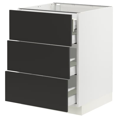 SEKTION / MAXIMERA Base cabinet w 3 fronts/4 drawers, white/Nickebo matt anthracite, 24x24x30 "