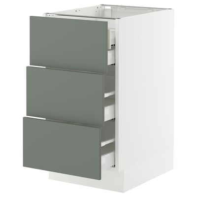 SEKTION / MAXIMERA Base cabinet w 3 fronts/4 drawers, white/Nickebo matt grey-green, 18x24x30 "
