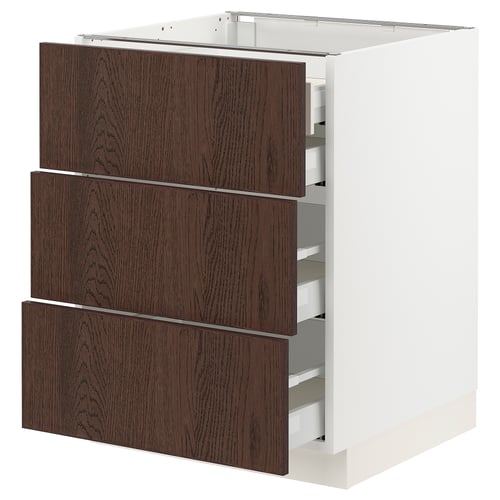 SEKTION kitchen cabinet, white & dark brown, 3 drawers, oak veneer, square shape, modern design.