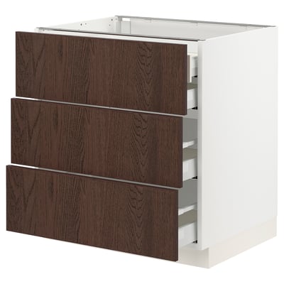 SEKTION / MAXIMERA Base cabinet w 3 fronts/4 drawers, white/Sinarp brown, 30x24x30 "