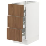 SEKTION / MAXIMERA Base cabinet w 3 fronts/4 drawers, white/Tistorp brown walnut effect, 15x24x30 "