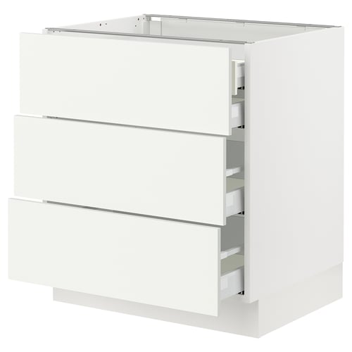 SEKTION white kitchen cabinet, modern, 3-drawer design, white finish, sleek modern kitchen furniture.