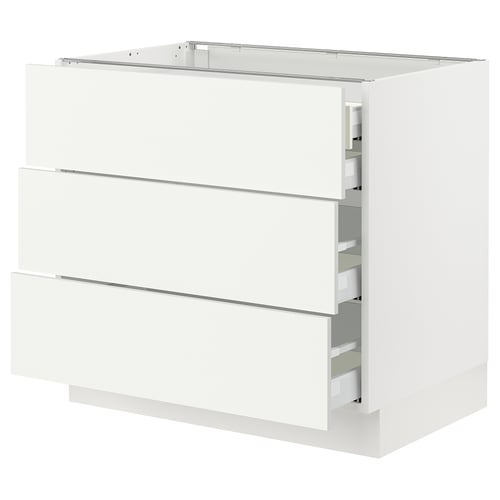 Ikea SEKTION white kitchen cabinet, sleek and modern with three smooth drawers.