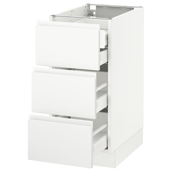 White SEKTION cabinet with three full-extension drawers, sleek modern design.
