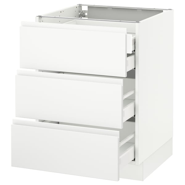 White SEKTION kitchen cabinet with 3 drawers, modern minimalist design, particleboard, smooth drawers with soft close.