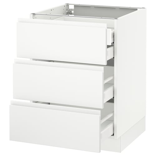 White SEKTION kitchen cabinet with 3 drawers, modern minimalist design, particleboard, smooth drawers with soft close.
