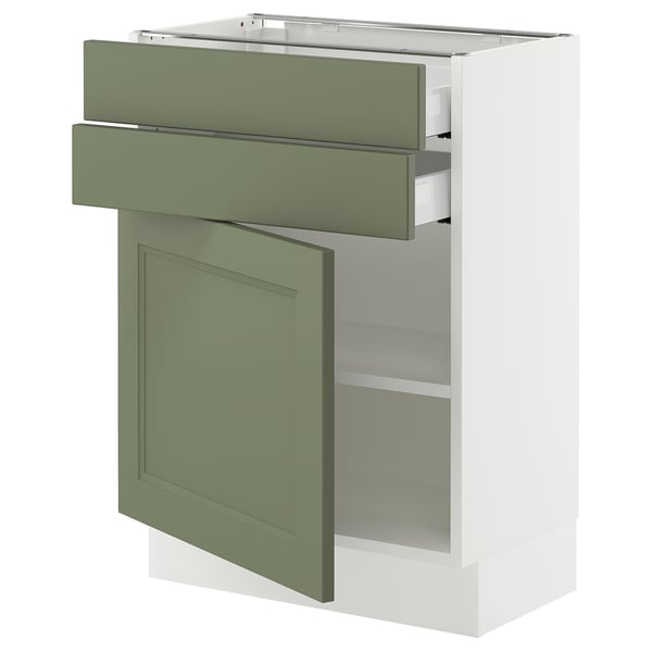 SEKTION / MAXIMERA Base cabinet w door/2 drawers, white/Axstad gray-green, 24x15x30 "