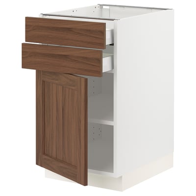 SEKTION / MAXIMERA Base cabinet w door/2 drawers, white Enköping/brown walnut effect, 18x24x30 "