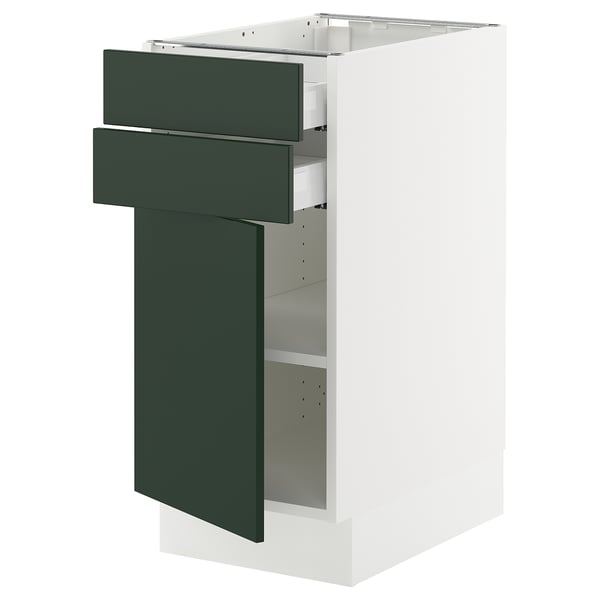 SEKTION / MAXIMERA Base cabinet w door/2 drawers, white/Havstorp deep green, 15x24x30 "