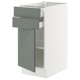 SEKTION / MAXIMERA Base cabinet w door/2 drawers, white/Nickebo matt grey-green, 15x24x30 "