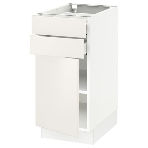 White kitchen cabinet, modern design with two drawers and one shelf, part of the SEKTION system.